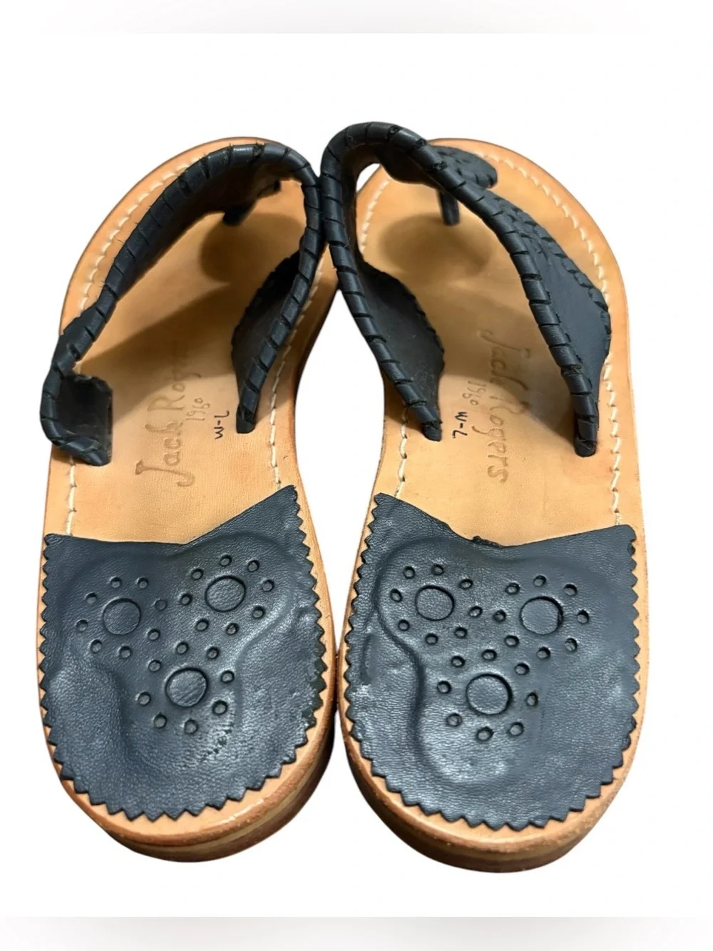 Jack Rogers Navy Leather  Sandals,Size 7